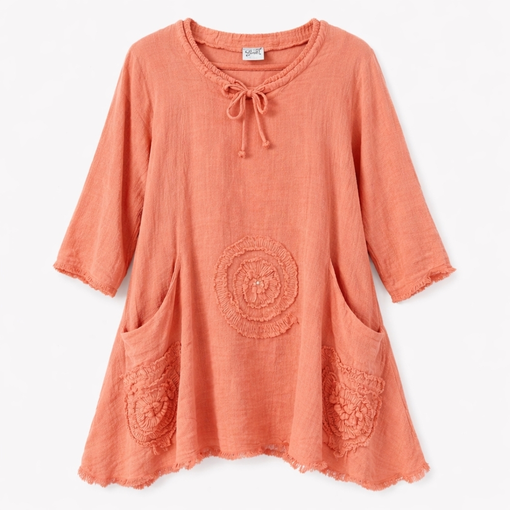 Oh My Gauze Cotton Peach Tunic Top Peach Boho Xl